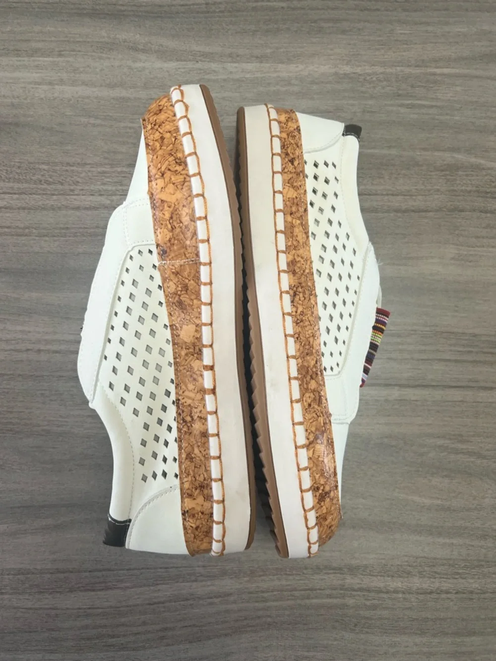 White Perforated Slip-On Espadrille with Striped Elastic Accent